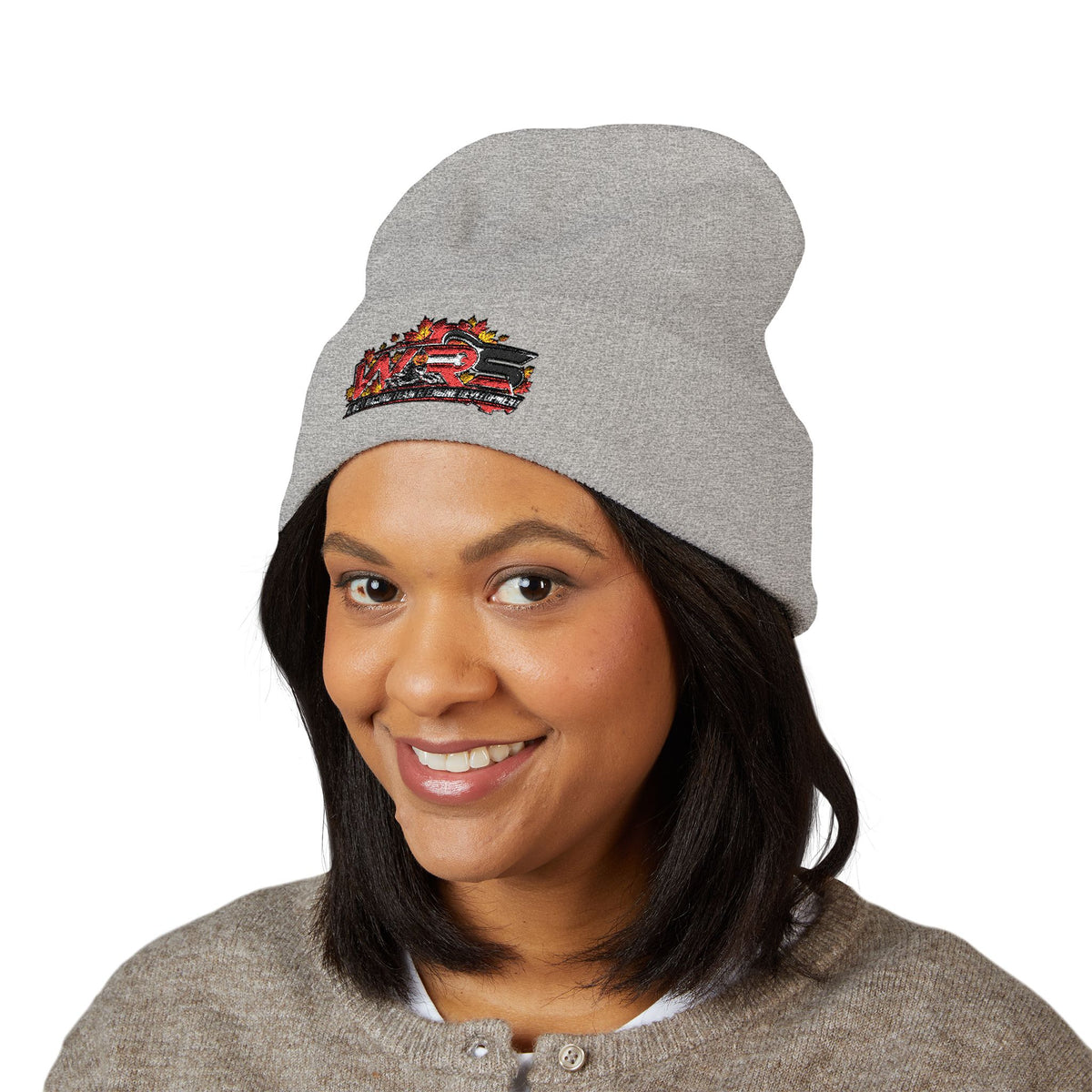 Embroidered Racing Flame Beanie — Classic Cuffed Knit Cap