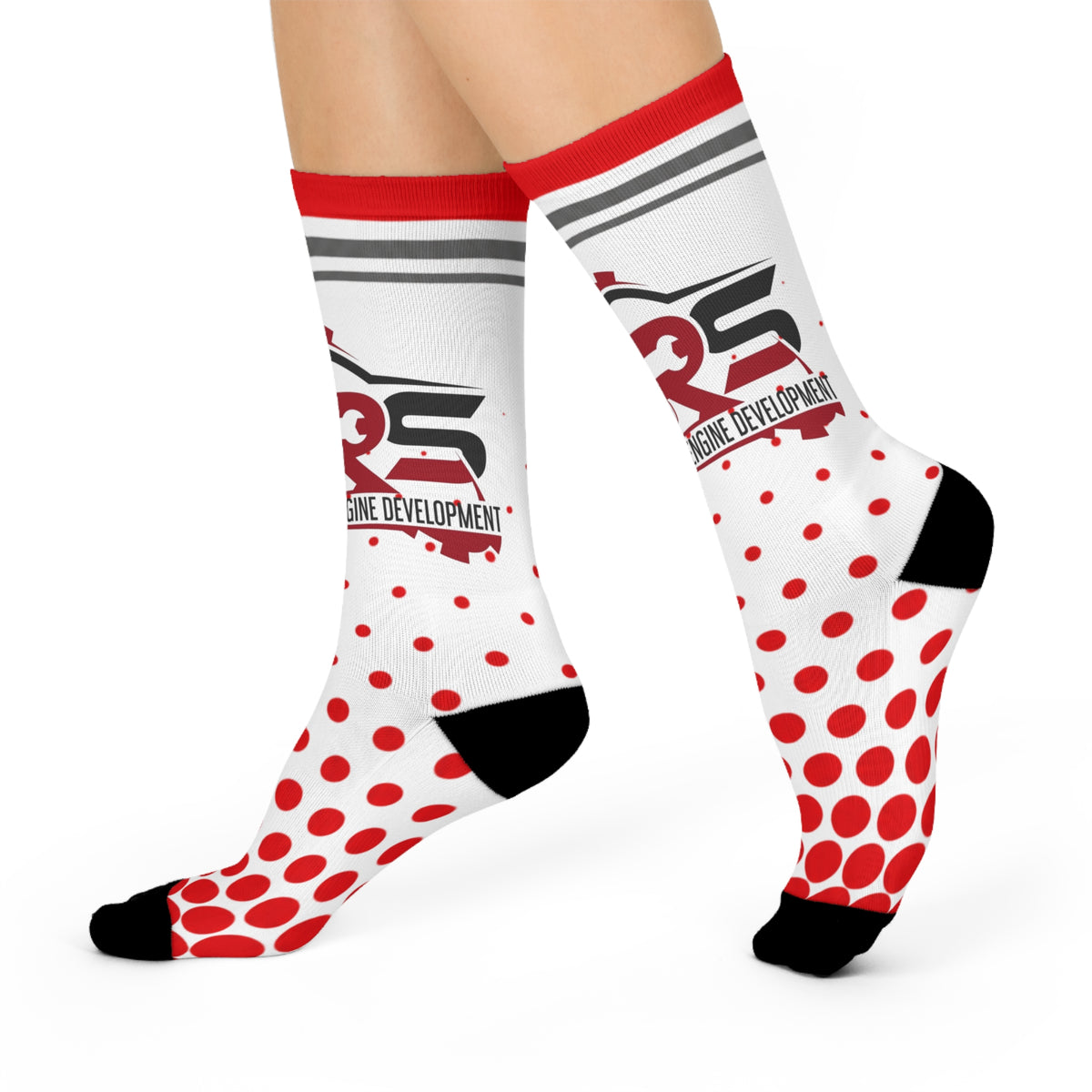 Engine Development Crew Socks - Red Polka Dot Cushioned Athletic Socks