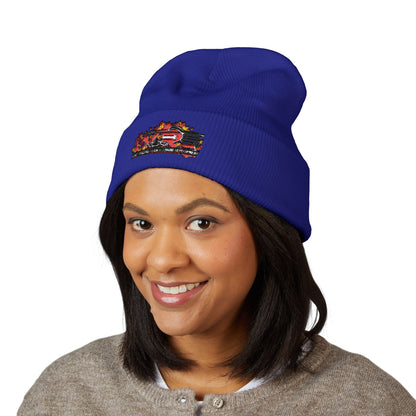 Embroidered Racing Flame Beanie — Classic Cuffed Knit Cap