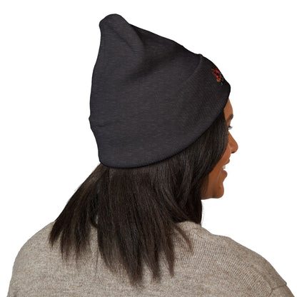 Embroidered Racing Flame Beanie — Classic Cuffed Knit Cap