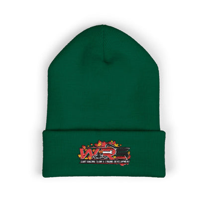 Embroidered Racing Flame Beanie — Classic Cuffed Knit Cap