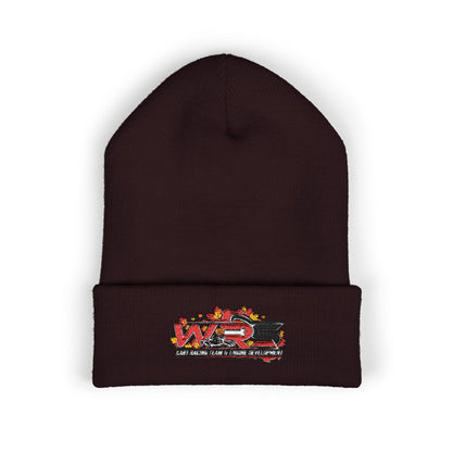Embroidered Racing Flame Beanie — Classic Cuffed Knit Cap