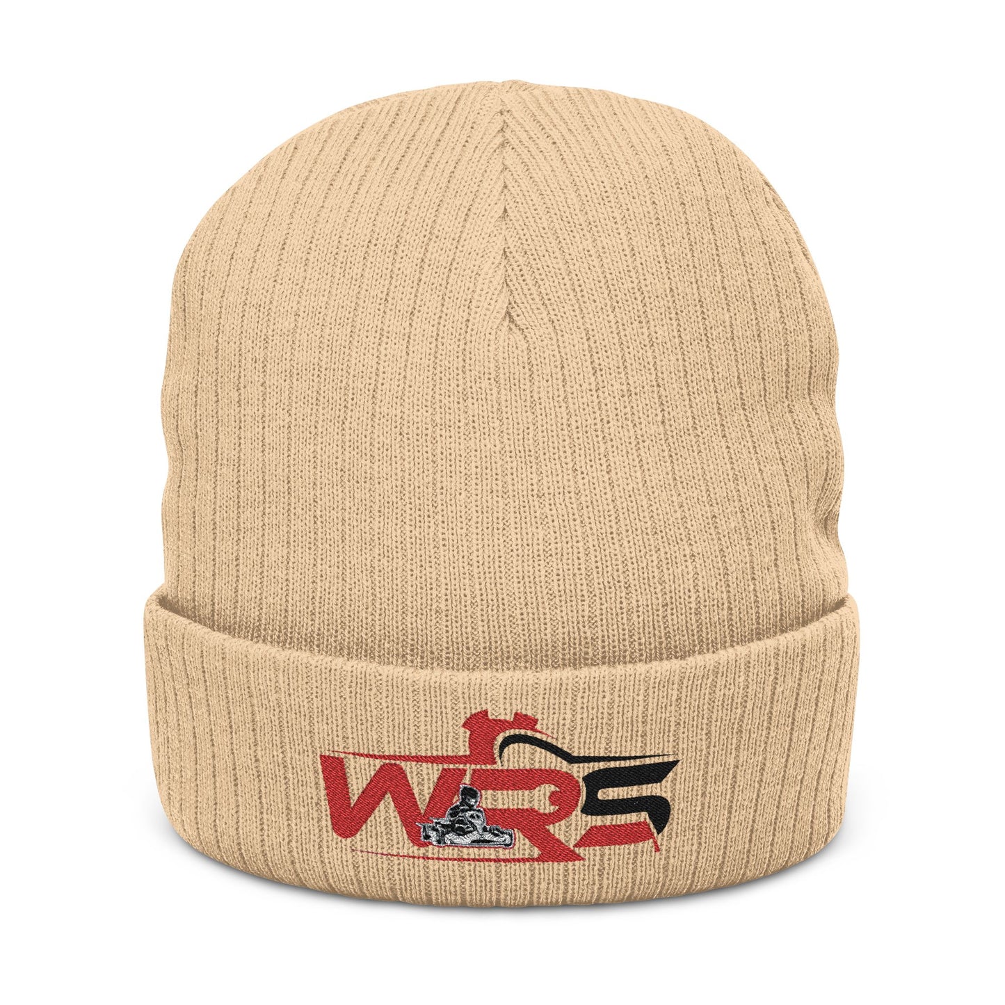 Embroidered Ribbed Beanie — WR Runner Logo Knit Winter Hat
