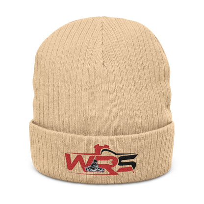 Embroidered Ribbed Beanie — WR Runner Logo Knit Winter Hat