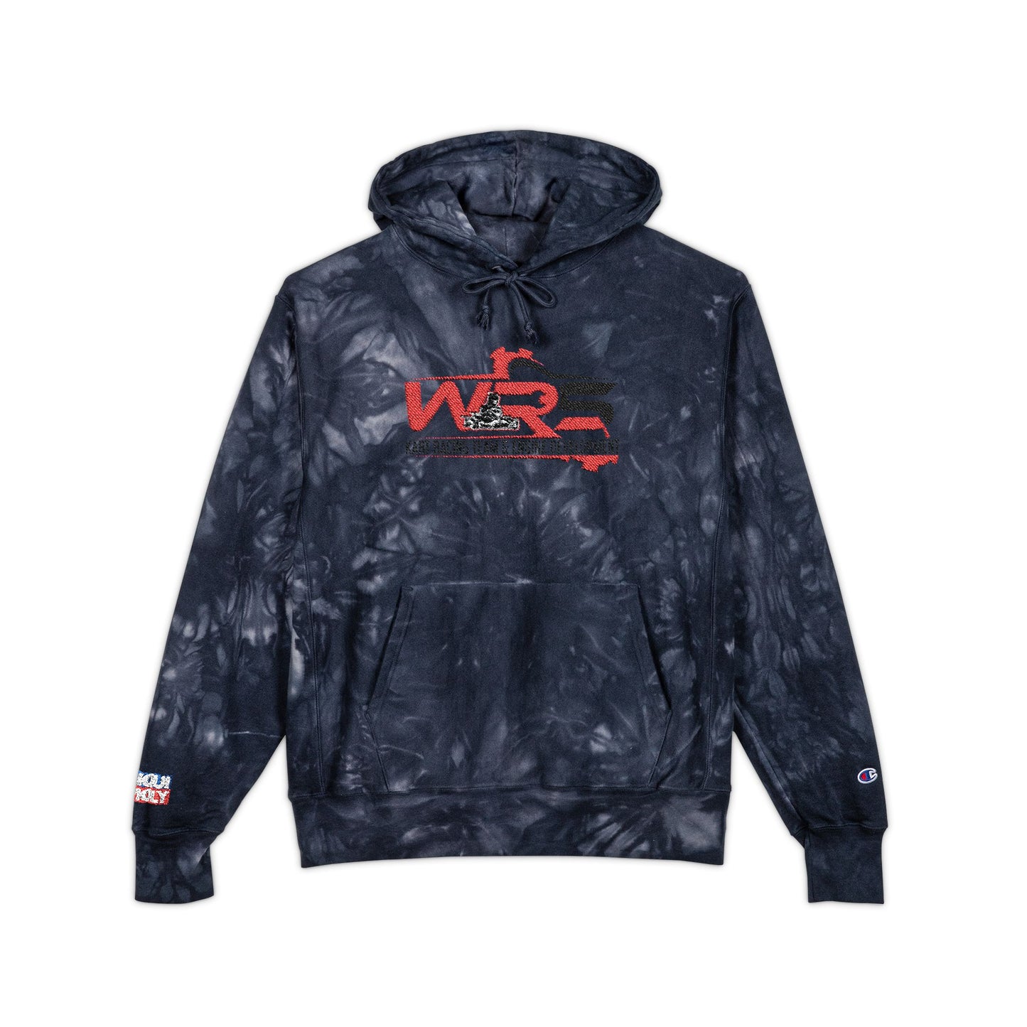 Tie-Dye Embroidered Hoodie — Black Distressed "W2" Graphic