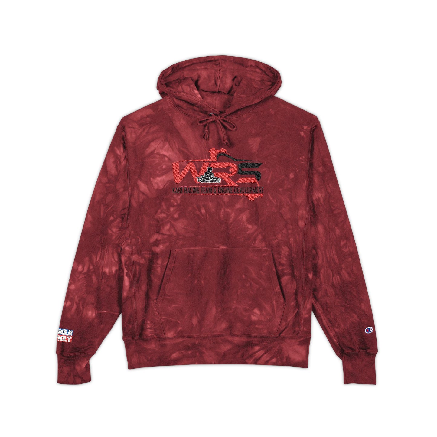 Tie-Dye Embroidered Hoodie — Black Distressed "W2" Graphic