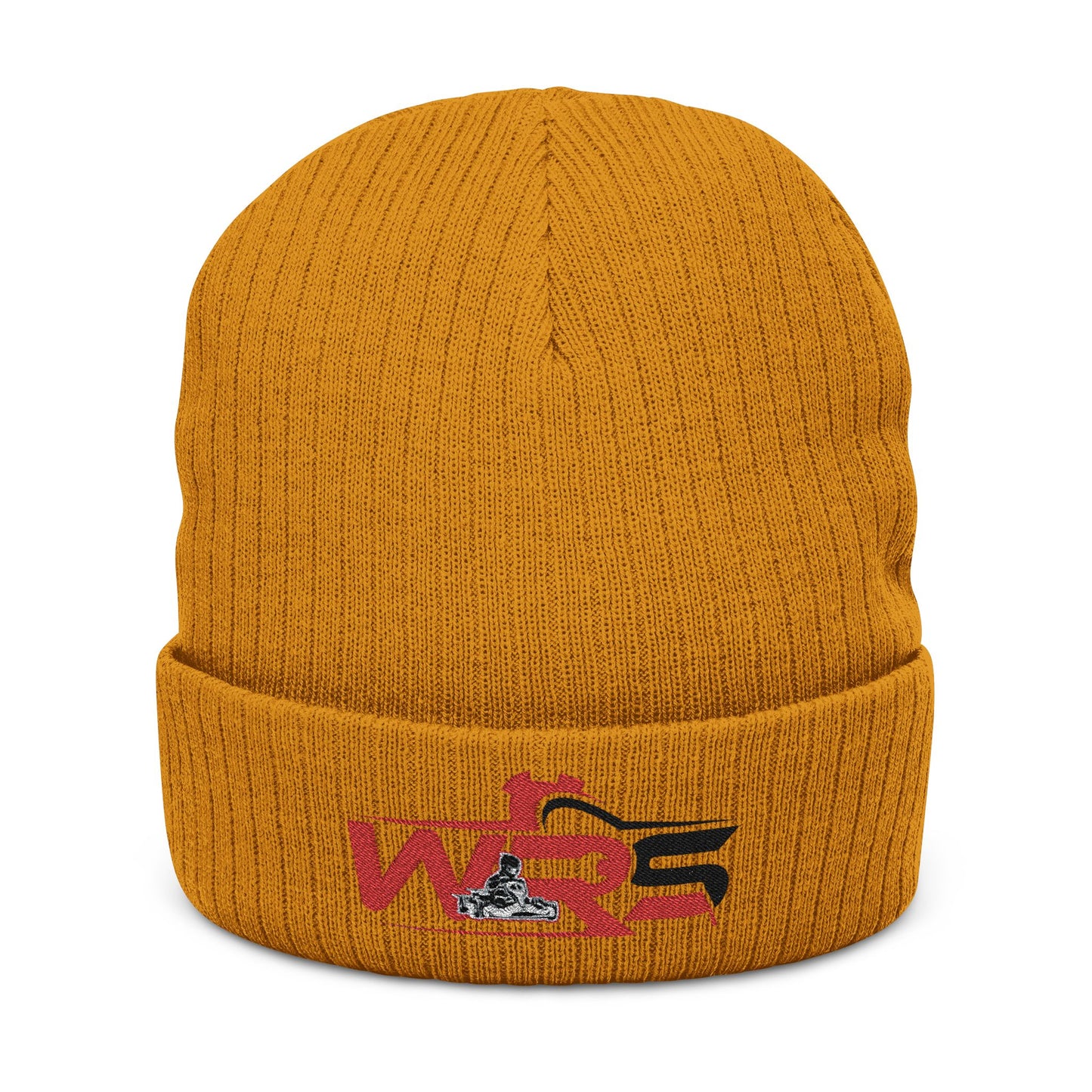 Embroidered Ribbed Beanie — WR Runner Logo Knit Winter Hat