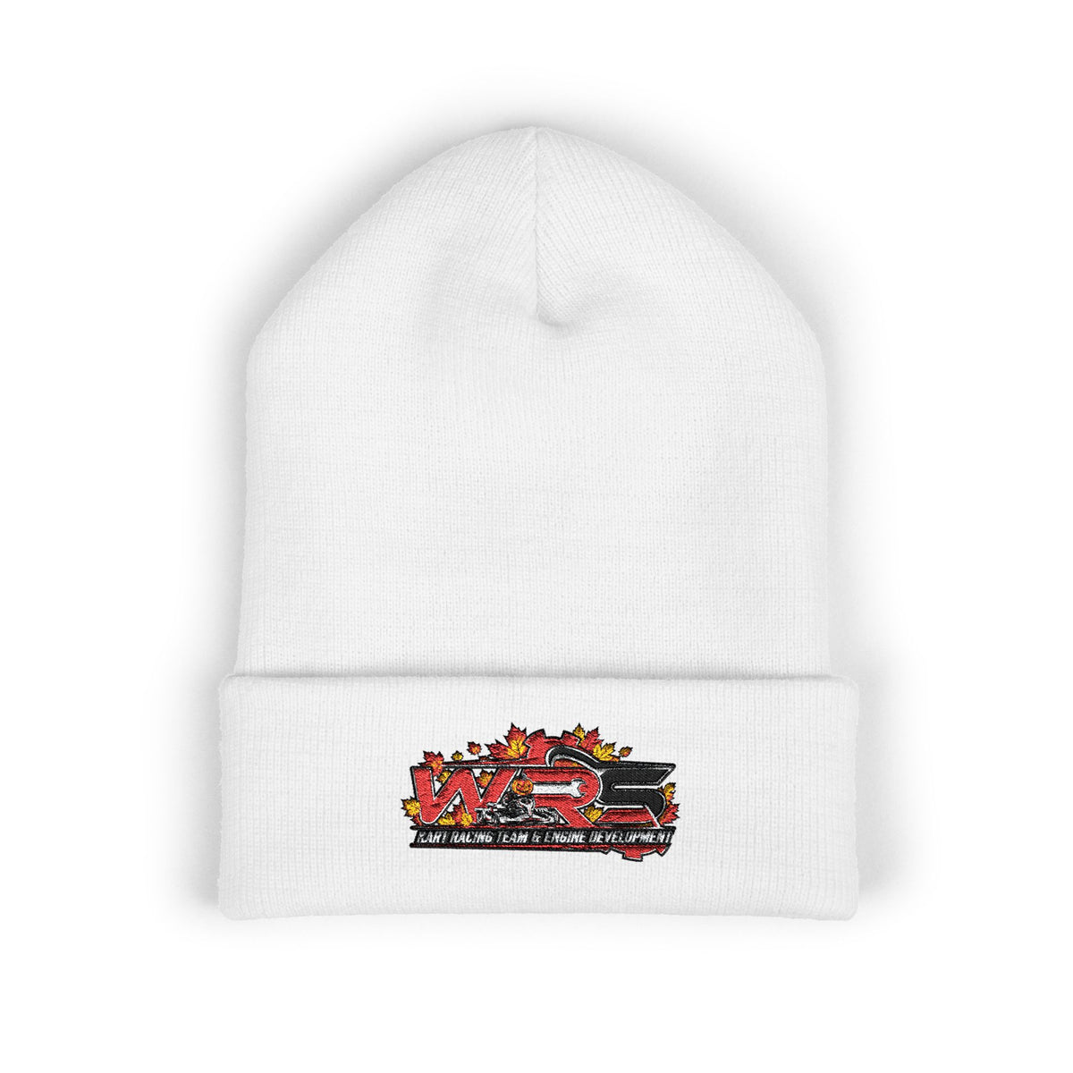 Embroidered Racing Flame Beanie — Classic Cuffed Knit Cap