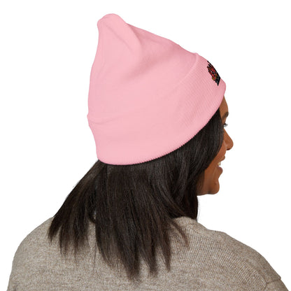 Embroidered Racing Flame Beanie — Classic Cuffed Knit Cap