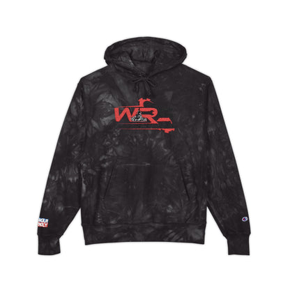 Tie-Dye Embroidered Hoodie — Black Distressed "W2" Graphic