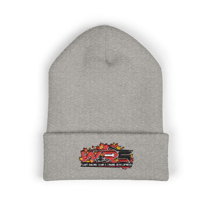 Embroidered Racing Flame Beanie — Classic Cuffed Knit Cap
