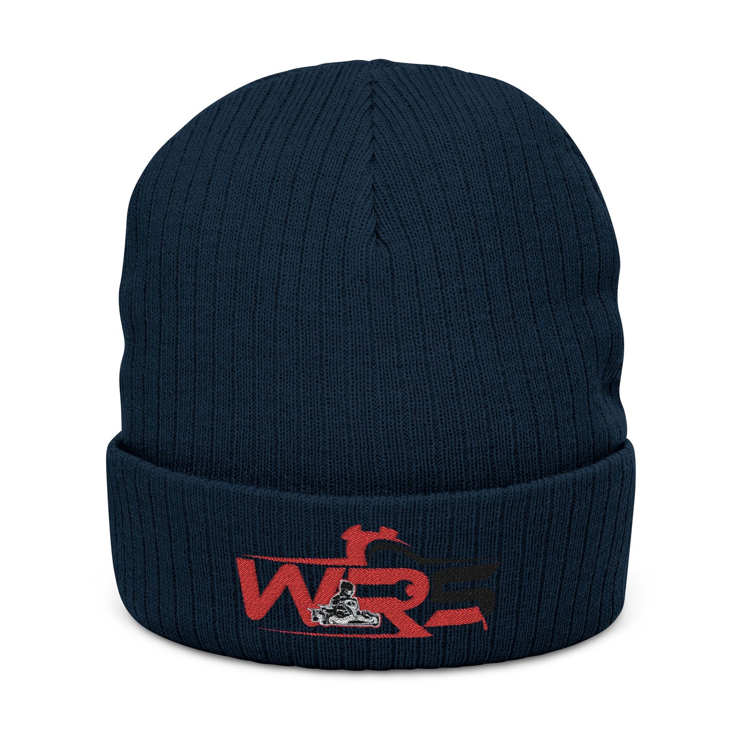 Embroidered Ribbed Beanie — WR Runner Logo Knit Winter Hat