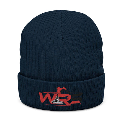 Embroidered Ribbed Beanie — WR Runner Logo Knit Winter Hat