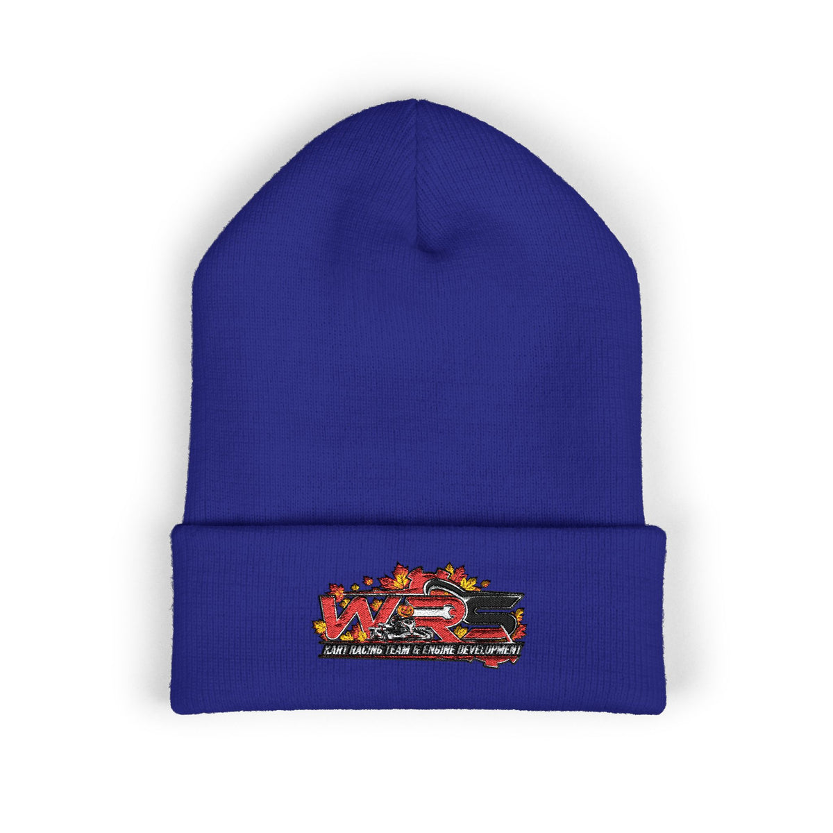 Embroidered Racing Flame Beanie — Classic Cuffed Knit Cap