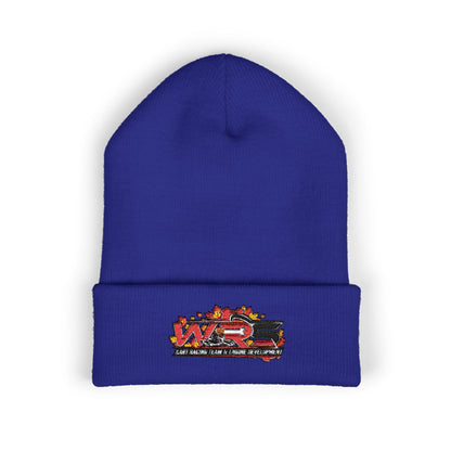 Embroidered Racing Flame Beanie — Classic Cuffed Knit Cap