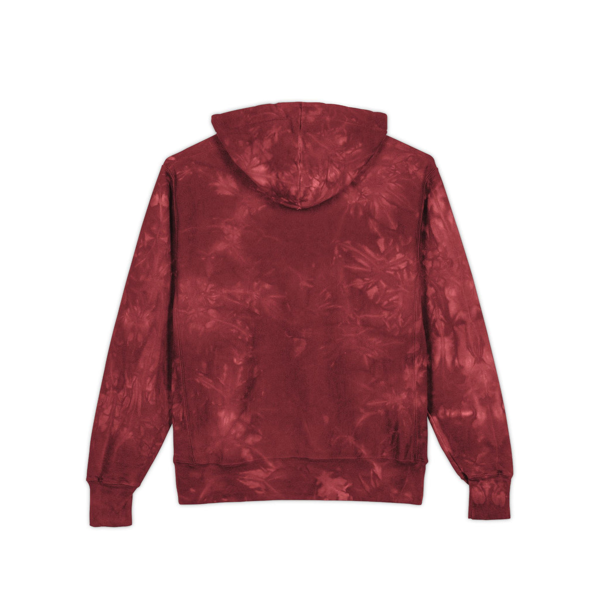 Tie-Dye Embroidered Hoodie — Black Champion Style with Red Floral Logo