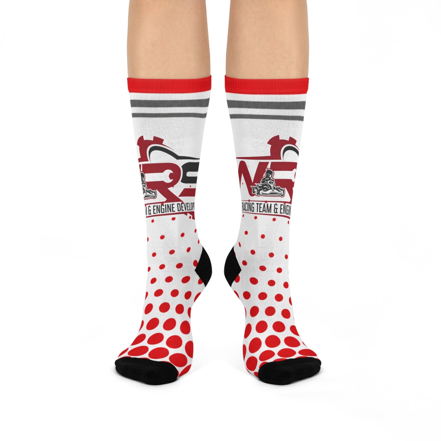 Engine Development Crew Socks - Red Polka Dot Cushioned Athletic Socks