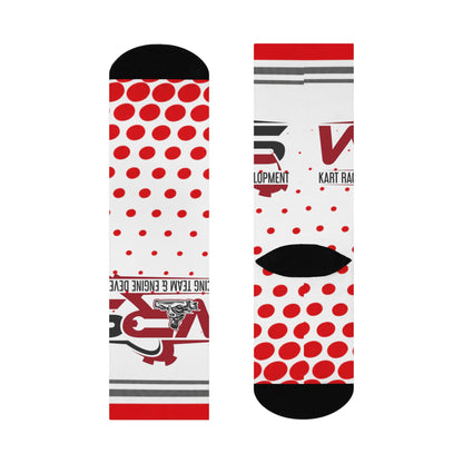 Engine Development Crew Socks - Red Polka Dot Cushioned Athletic Socks