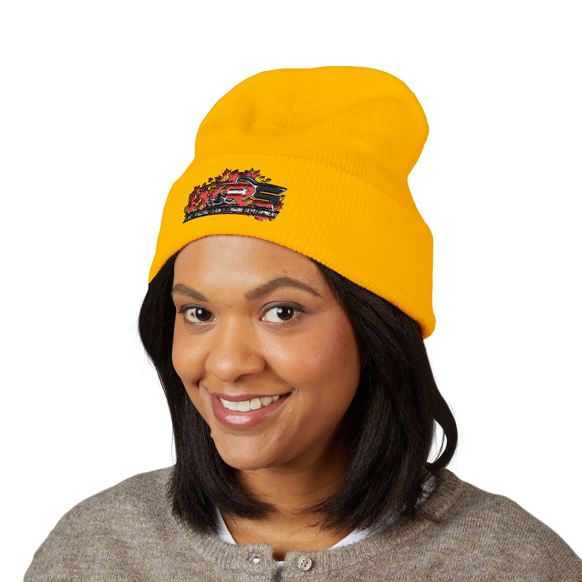 Embroidered Racing Flame Beanie — Classic Cuffed Knit Cap
