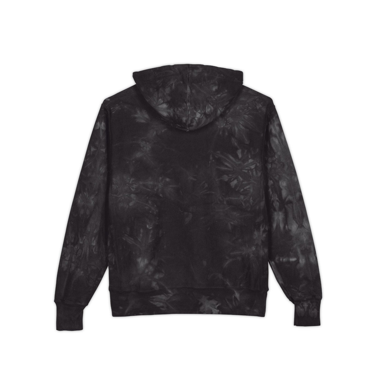 Tie-Dye Embroidered Hoodie — Black Champion Style with Red Floral Logo