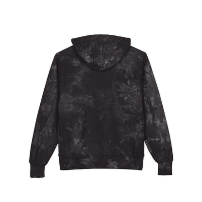 Tie-Dye Embroidered Hoodie — Black Champion Style with Red Floral Logo