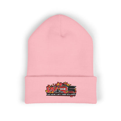 Embroidered Racing Flame Beanie — Classic Cuffed Knit Cap
