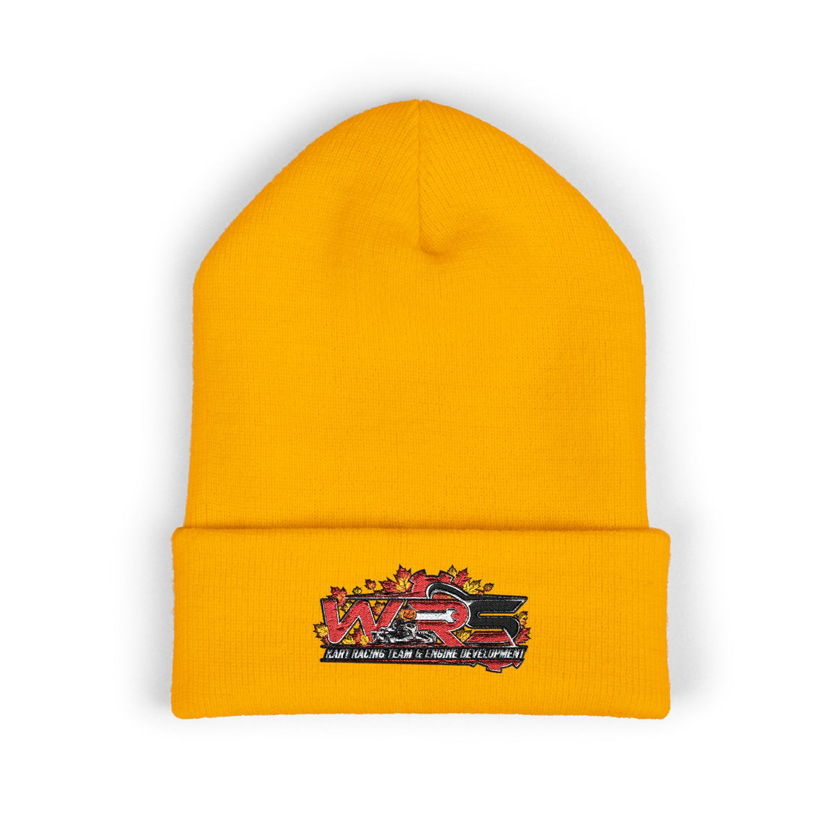 Embroidered Racing Flame Beanie — Classic Cuffed Knit Cap