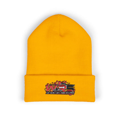 Embroidered Racing Flame Beanie — Classic Cuffed Knit Cap