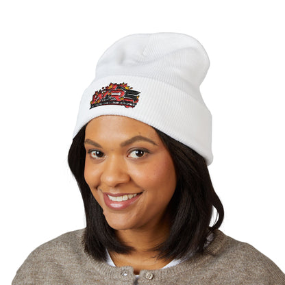 Embroidered Racing Flame Beanie — Classic Cuffed Knit Cap