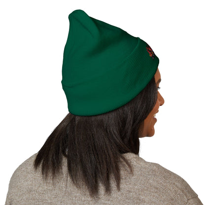 Embroidered Racing Flame Beanie — Classic Cuffed Knit Cap
