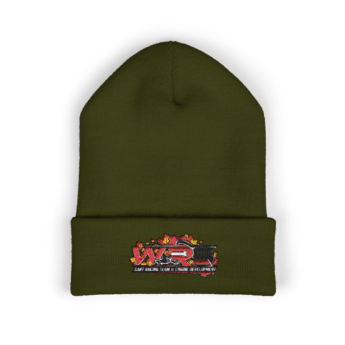 Embroidered Racing Flame Beanie — Classic Cuffed Knit Cap