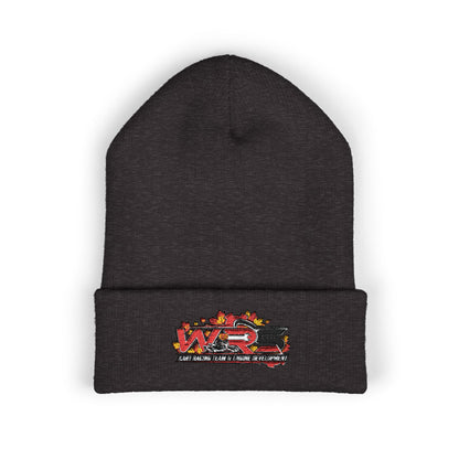 Embroidered Racing Flame Beanie — Classic Cuffed Knit Cap