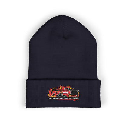 Embroidered Racing Flame Beanie — Classic Cuffed Knit Cap