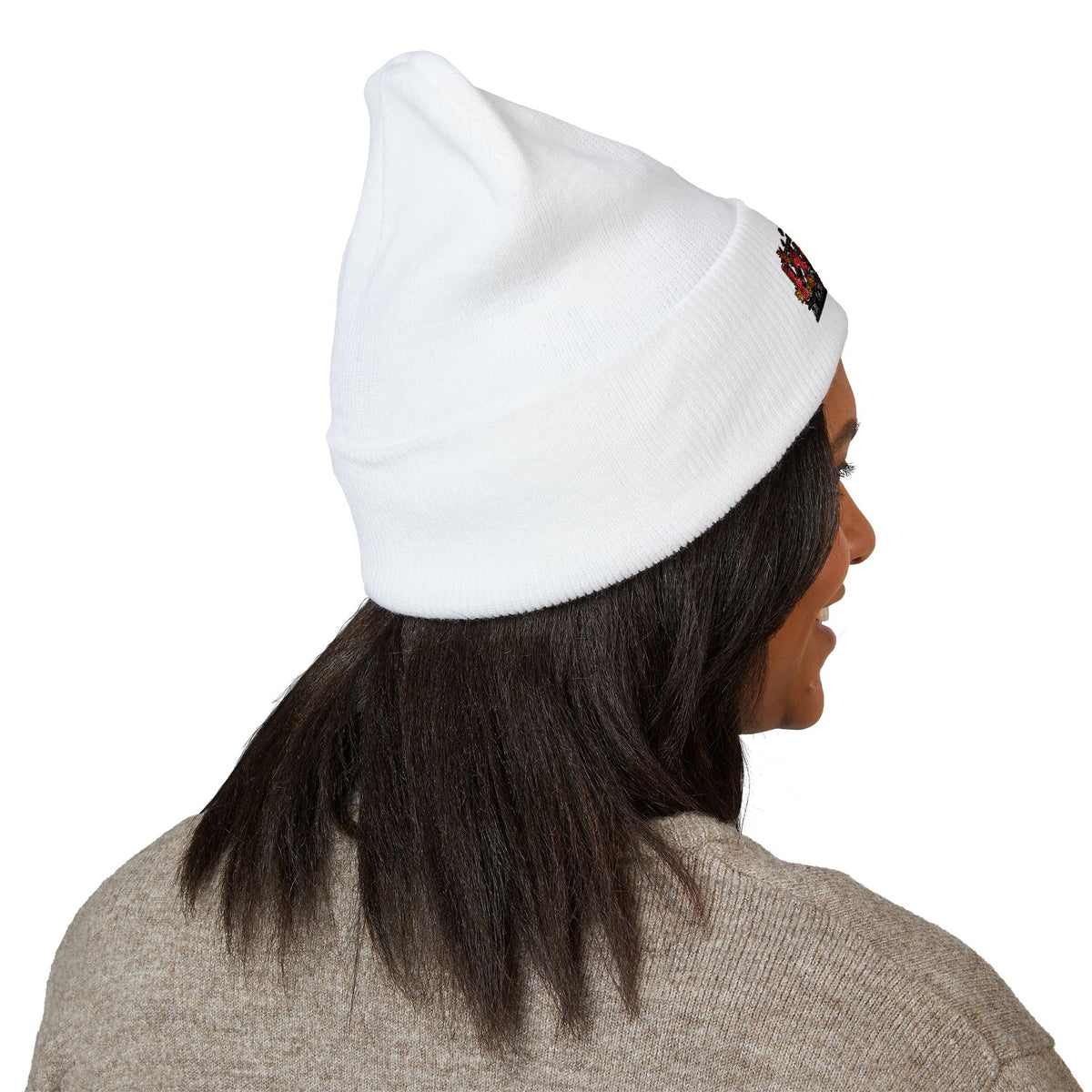 Embroidered Racing Flame Beanie — Classic Cuffed Knit Cap