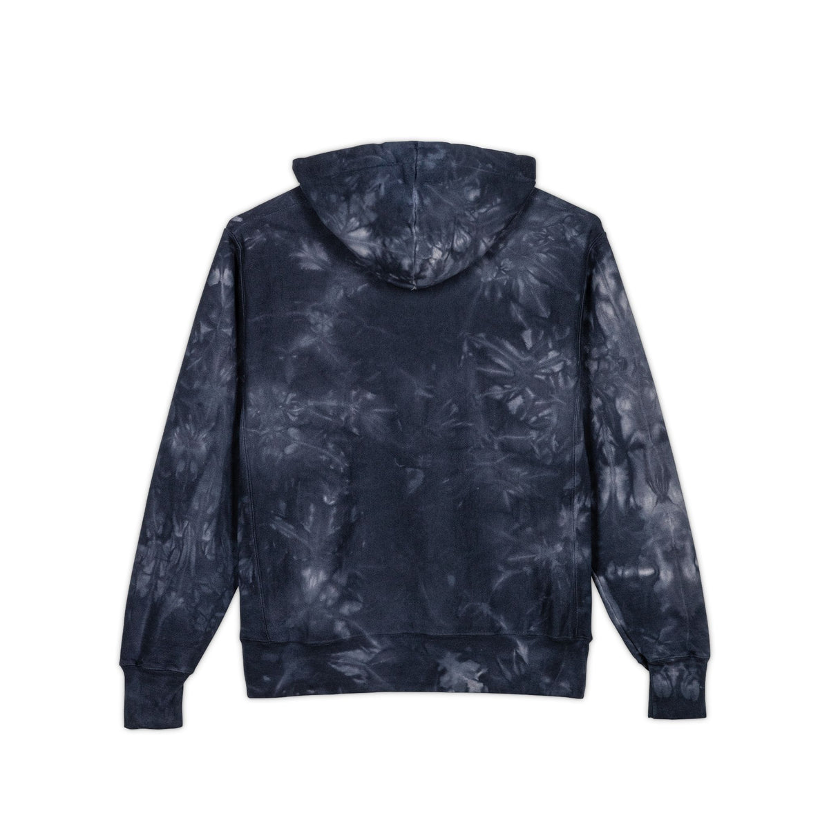 Tie-Dye Embroidered Hoodie — Black Champion Style with Red Floral Logo