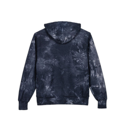 Tie-Dye Embroidered Hoodie — Black Champion Style with Red Floral Logo