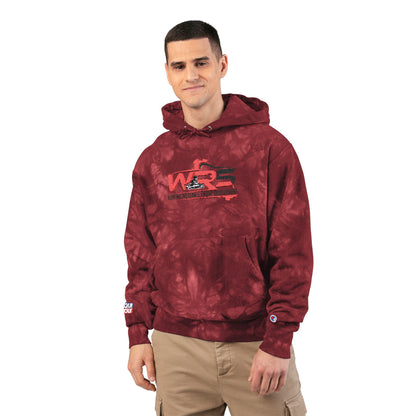 Tie-Dye Embroidered Hoodie — Black Distressed "W2" Graphic