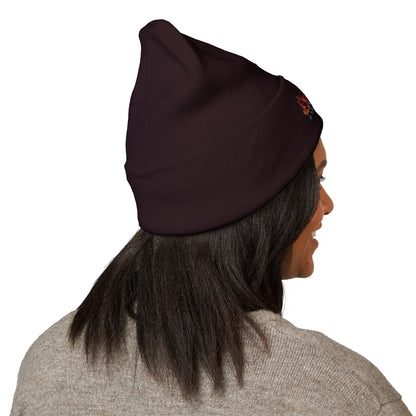 Embroidered Racing Flame Beanie — Classic Cuffed Knit Cap