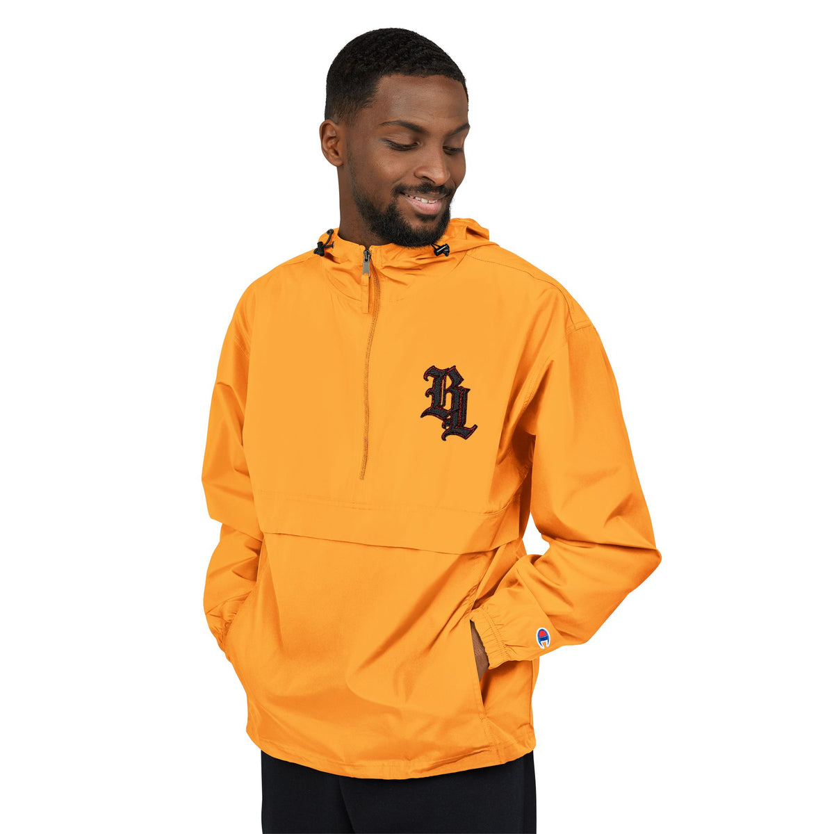 Packable Anorak Jacket — Orange Windbreaker with Floral Gothic 'D' Logo