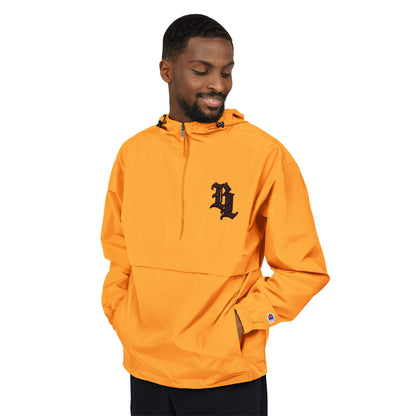 Packable Anorak Jacket — Orange Windbreaker with Floral Gothic 'D' Logo