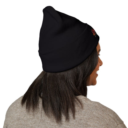 Embroidered Racing Flame Beanie — Classic Cuffed Knit Cap