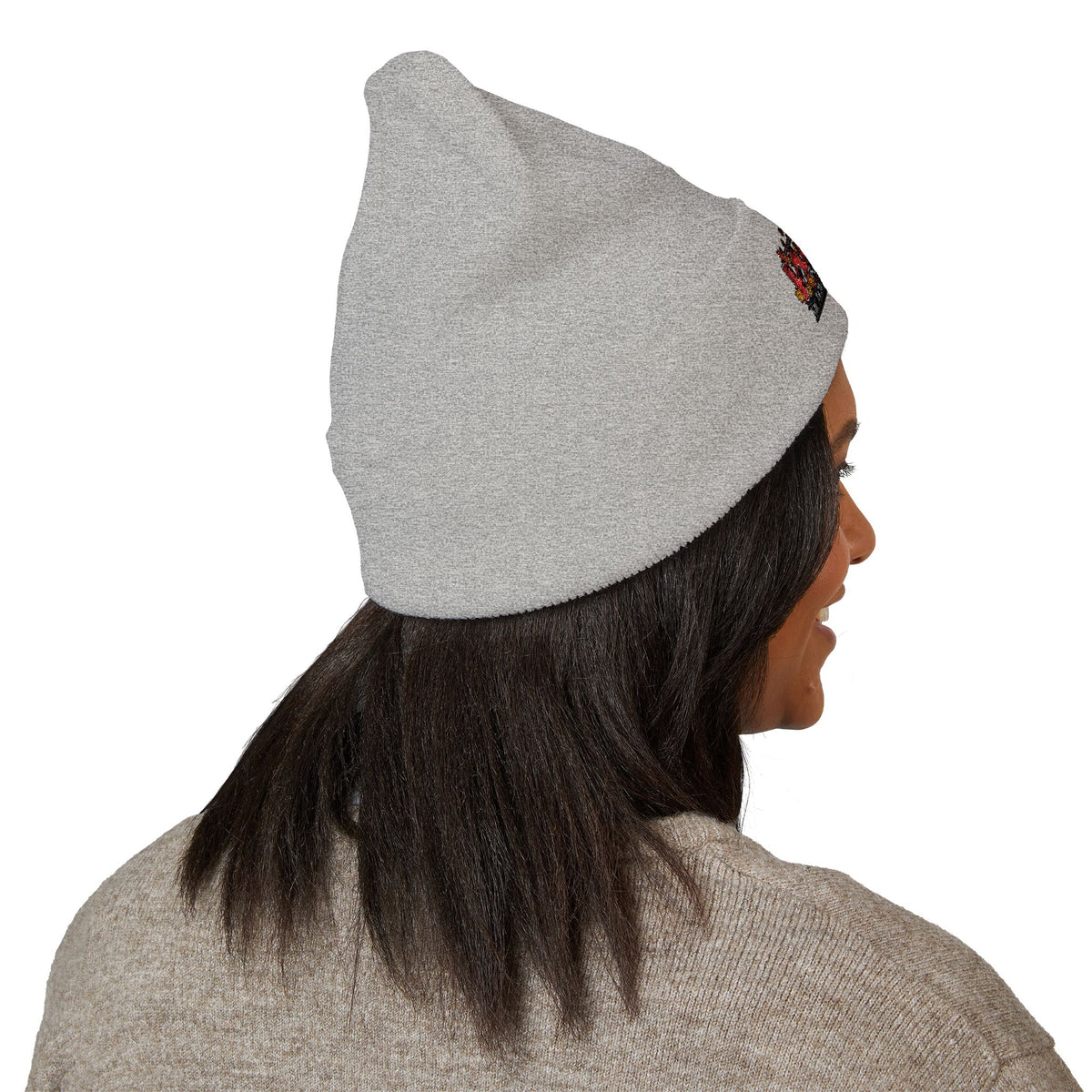 Embroidered Racing Flame Beanie — Classic Cuffed Knit Cap