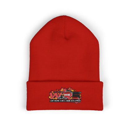 Embroidered Racing Flame Beanie — Classic Cuffed Knit Cap